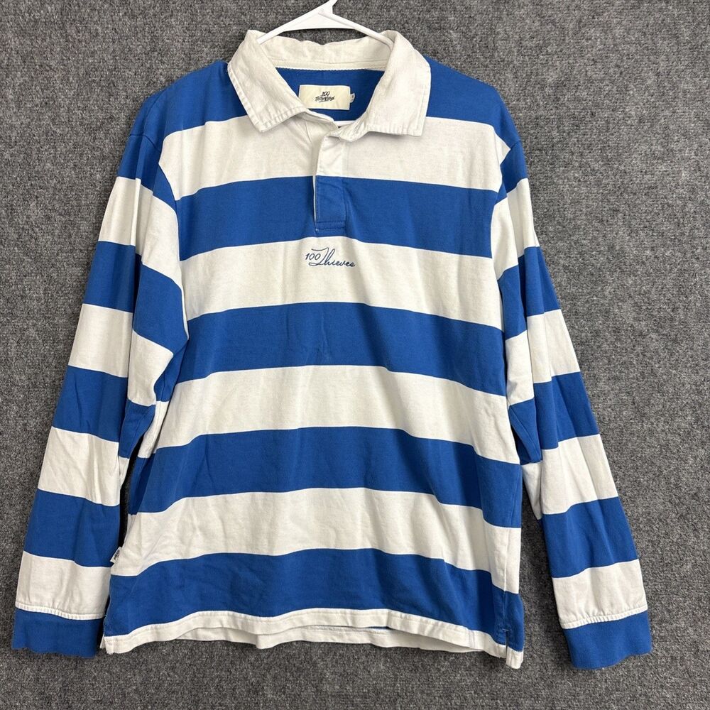 100 Thieves Polo Shirt Mens Size M Blue White LS ESport Gamer